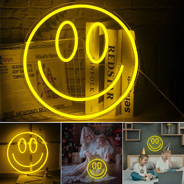 LED Smile Face Neonskylt Väggdekor USB Nattljusskyltar Barn