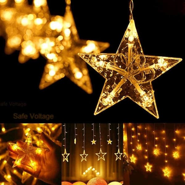 Fjernstyrte Star Curtain Lights - 138 LEDs Julevindu Gardinlys - 8 moduser