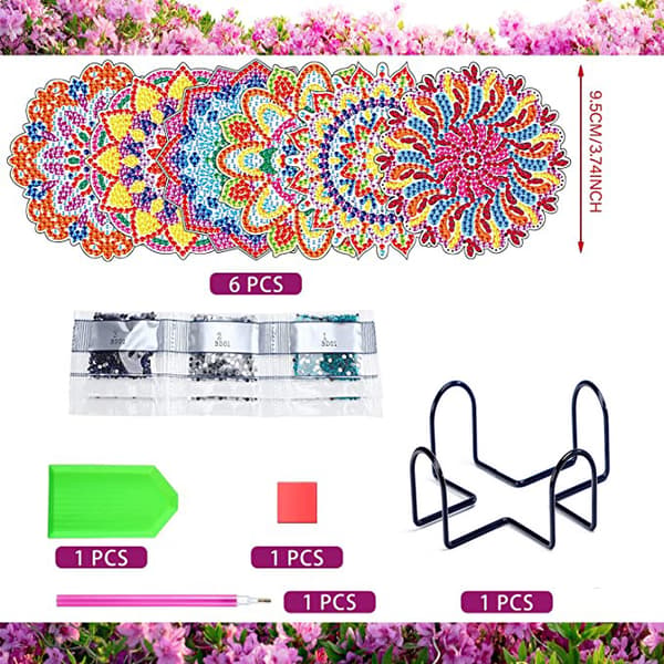 Pakke med 6 Mandala Blomst Diamantmalte Coasters