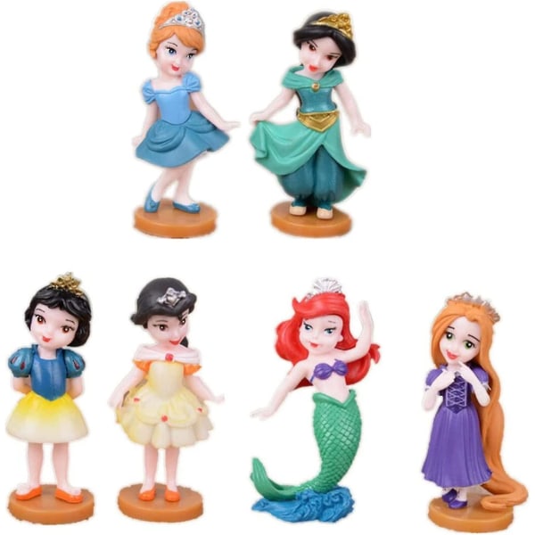 Ny söt miniatyr prinsessdocka, 6 st mini söt tjej prinsessa leksaksdocka Set Cake Topper Dekoration Växtkruka Hantverk Dockhusdekor