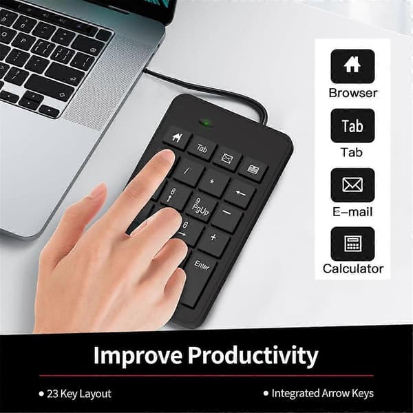 Kablet numerisk tastatur, USB 23-tasters numerisk tastatur til finansiel regnskab, kontortilbehør til bærbar computer, pc, computer