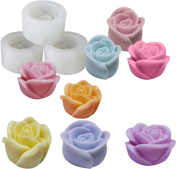 Sæt med 3 Rose Lysforme, 3D Blomsterforme til Kagedekoration