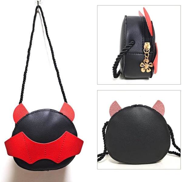 Barnväska Mini Cute Little Devil PU Läder Crossbody-väska Mynt Pouse Leksaker för pojkar Flickor Present (svart) NO:1