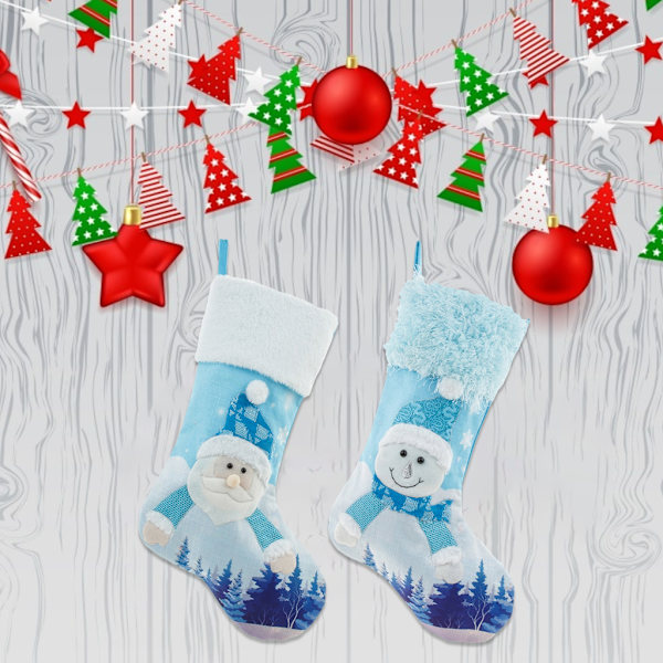 Stora julstrumpor Blå broderad godispåse Xmas Elementstrumpa Personlig julklapp till familjens land null - A