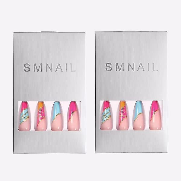 Press On Nails Pitkät Tekokynnet Vaaleanpunainen Kiiltävä Akryyli