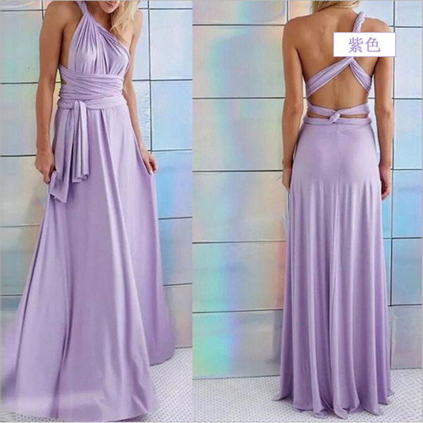Flere slid-resistente Cross Backless Exig Bandage One-Piece Kjole Lang Kjole Purple S