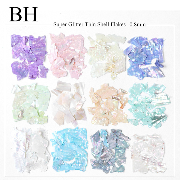 Nail Art Shell Paljetter Färgglada Tunn Oregelbunden Abalone Broken Patch White 12-grid boxed-BH