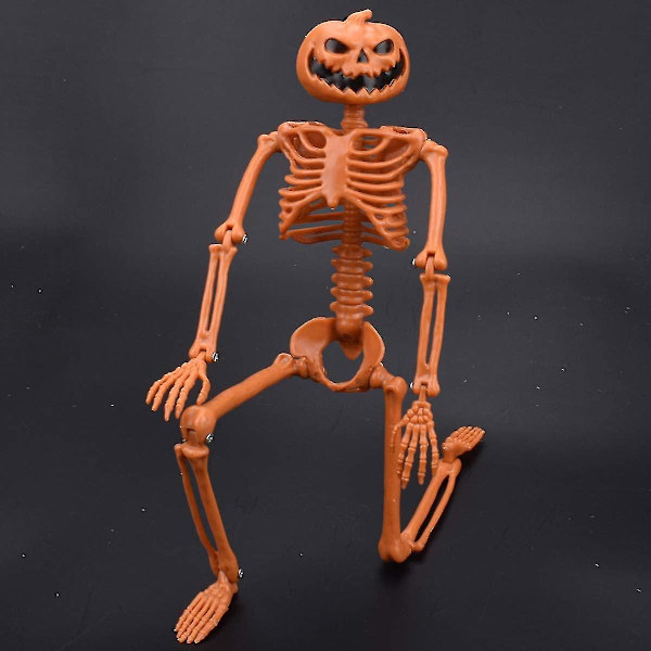 15,7' bevegelig Halloween-skjelett - Gresskarhode helkroppsskjelett med bevegelige ledd - Rekvisittdekorasjoner for spøkelseshus - pakke med 2