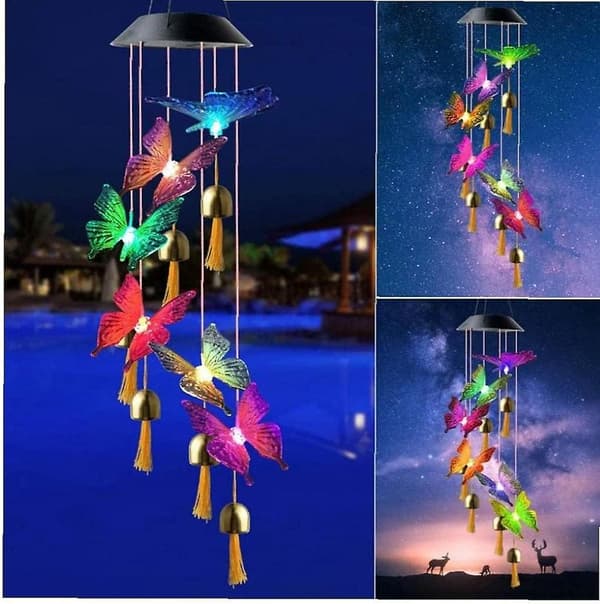 Butterfly Solar Wind Chime, Lucky Change Decor Moving Yard Light, Utomhushängande LED för påsk Yard Veranda,