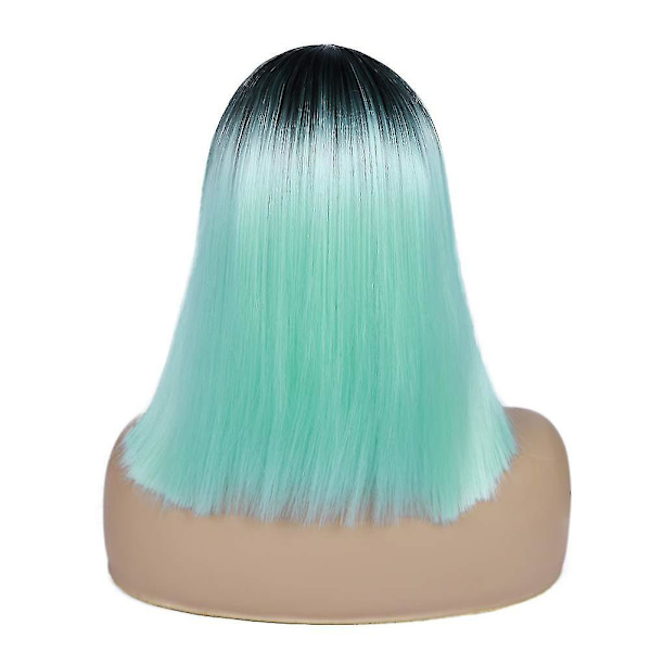 Quick Wig Ombre Peruker Mintgrön Kort Raka Syntetperuker Mittdel Bob Peruk Värmebeständig Cos