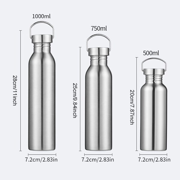 Vandflaske i Rustfrit Stål 500ml/750ml/ 1000ml