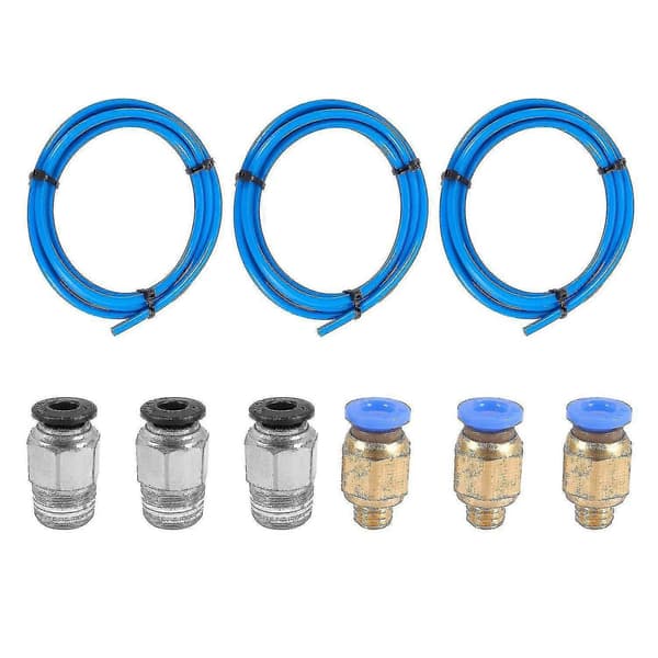 Blå slange (1,5 meter) med 3 stk. PC4-M6 fittings og 3 stk. PC4-M10 lige hanstik