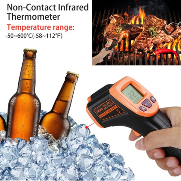 Berøringsfri LCD IR Infrarød digital temperaturtermometer orange