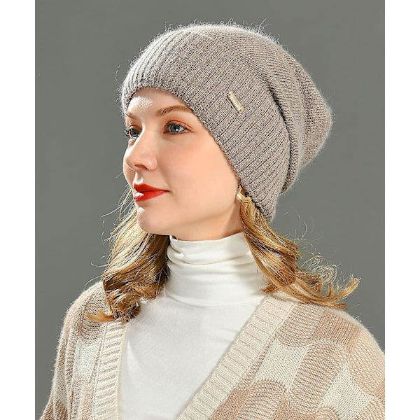 Cashmere Slouchy Beanies För Kvinnor Vinter Lättvikts Flickor Ull Stickad Mössa Mudd Mjuk Varm Slouch Beanie Cap
