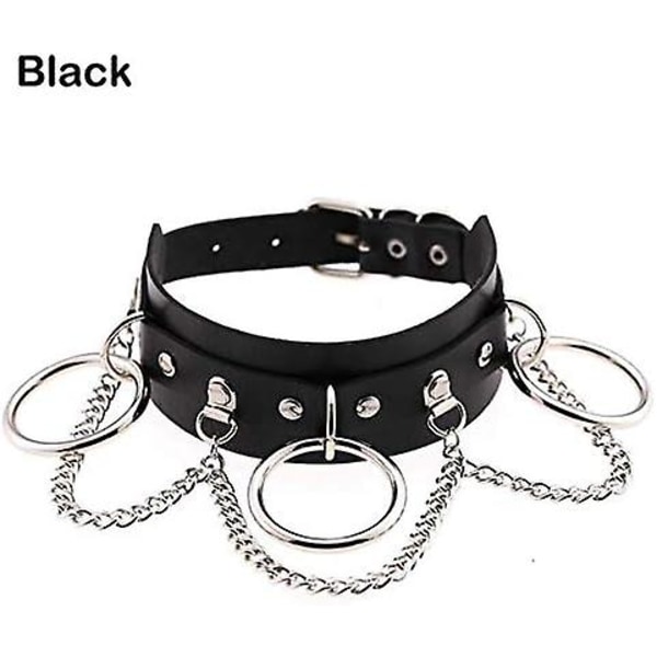 Punk Street Snap Nattklubb Pu Läder Choker Metall Ring Kedja Halsband Krage Nitar Goth Bälte