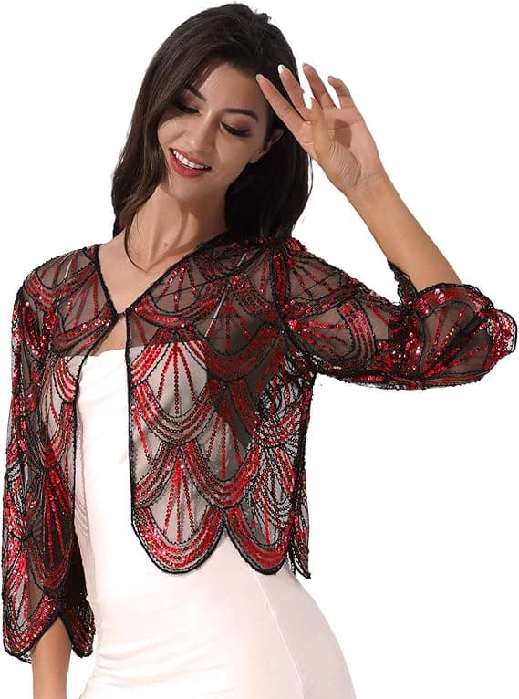 Lille paillet shawl til kvinder - Grøn, Vintage Bolero Bryllup Aften