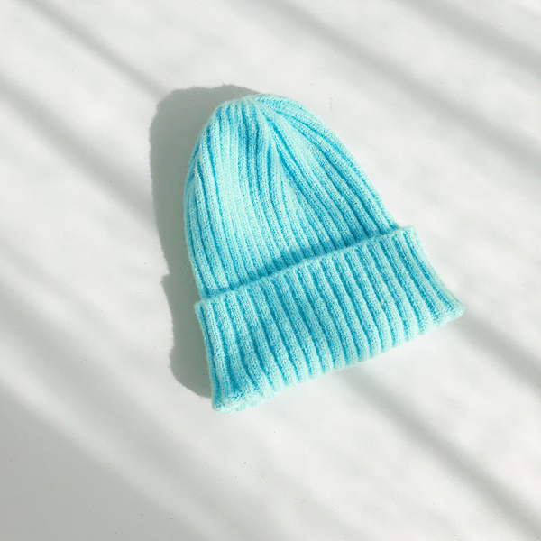 Varm vinterstrikket lue for dame vinter herre høst og vinter ull Hold varmen Plysj genser unisex Mohair sky blue M 55-58cm