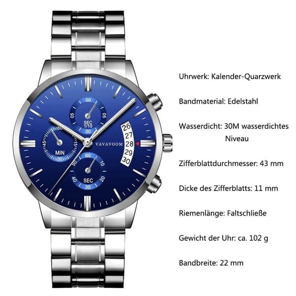 Quartzklocka herrklocka kronograf vattentät analog armbandsur för män