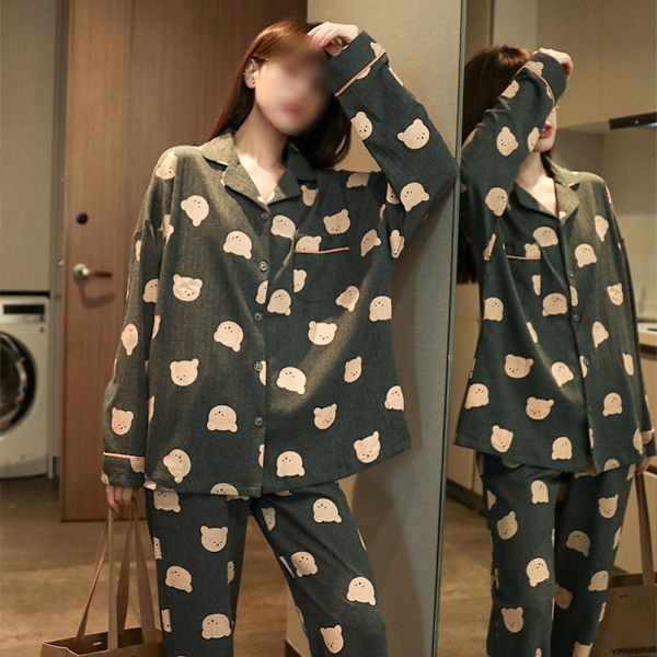 Nattøj Pyjamas Dame forår og efterår bomuld langærmet tynd XL