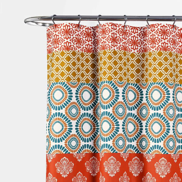 Boho-raidallinen suihkuverho, rohkea värikäs design, 35\" x 72\", turkoosi