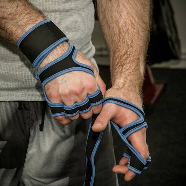 Powerlifting Treningshanske Gym Treningshanske Løftegrep Pull Up Grips Puter Løfte Svettesikker Pad med 4 Fingerløkker Blue L