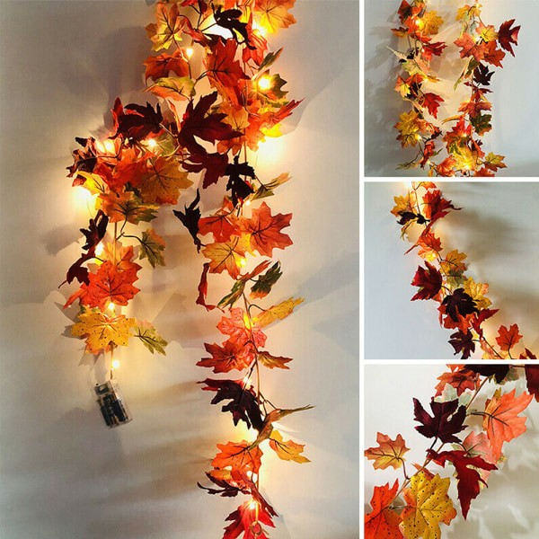 Halloween LED Höst Höst Lönnlöv Garland hängande dekorationer maple leaf+lights