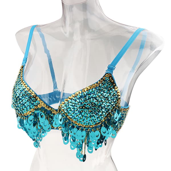 1/2/3 Belly Dance Beaded BH Paljetter Topp sexig dansande sångare Blue 36 Size 1 Pc