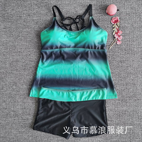 Dame Plus Size Badetøj 2 stk. Badetøj Badedragt + Shorts Green gradient M