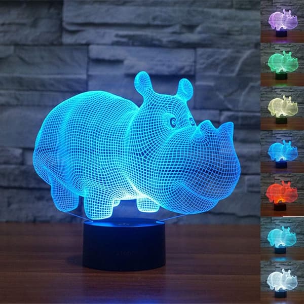 3D Optical Illusion Hippo Sensor Night Light med Smart Touc