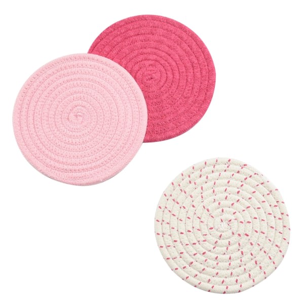 IC Set Set 100 % ren bomullshållare ( set med 3) varma mattor, skedstöd för matlagning och bakning med diameter 9 tum (rosa )