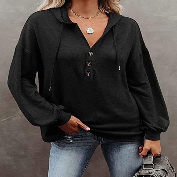 Hættetrøje til kvinder Teenagetoppe Langærmet Oversize Pullover - Sort XL