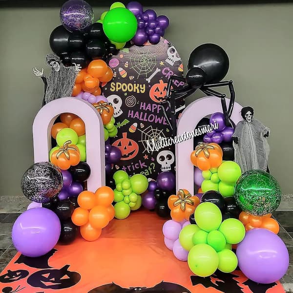 Halloween Balloon Arch Kit - 134 Pack Balck Orange Lila Grön