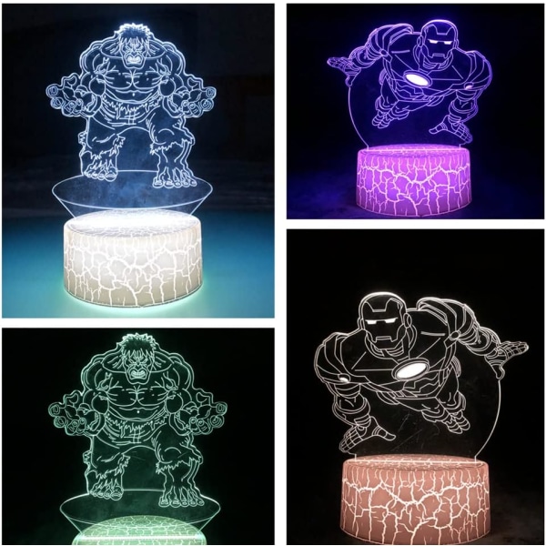 Superhjälte 3D nattlampor för barn present, Hulk-Ironman 3D LED