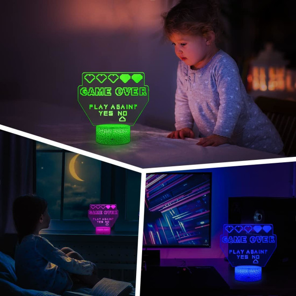 Gaming Room 3D Night Light Game Over Cool skrivbordslampa, Kids Ro