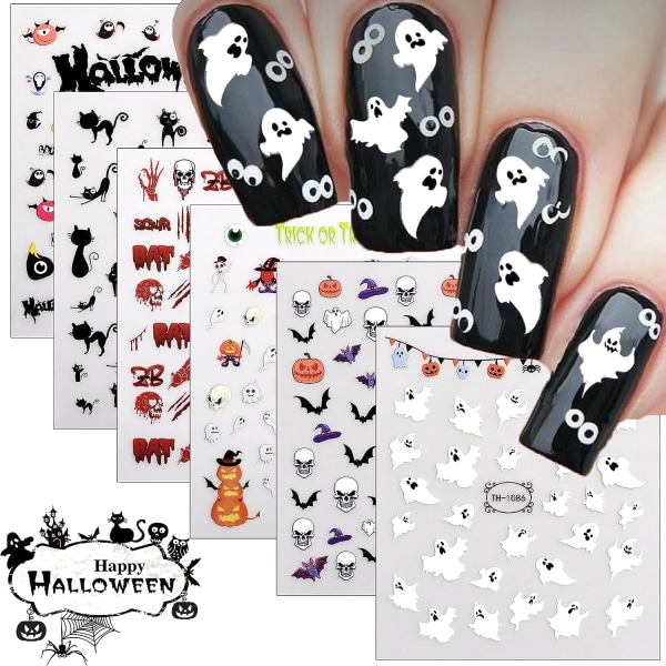 12 ark Halloween Nail Art Stickers Dekaler lyser i mörkret, söt