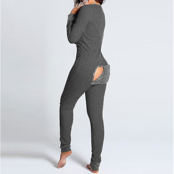 Butt Flap Underkläder Jumpsuit Dam Onesie Pyjamas Back Button-dow C L
