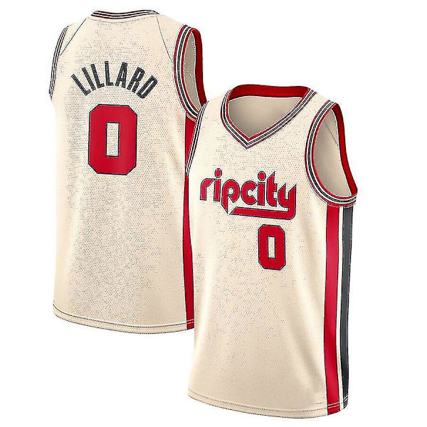 Damian Lillard #0 Baskettröja 21/22 Idrottsuniform för män Cream XL