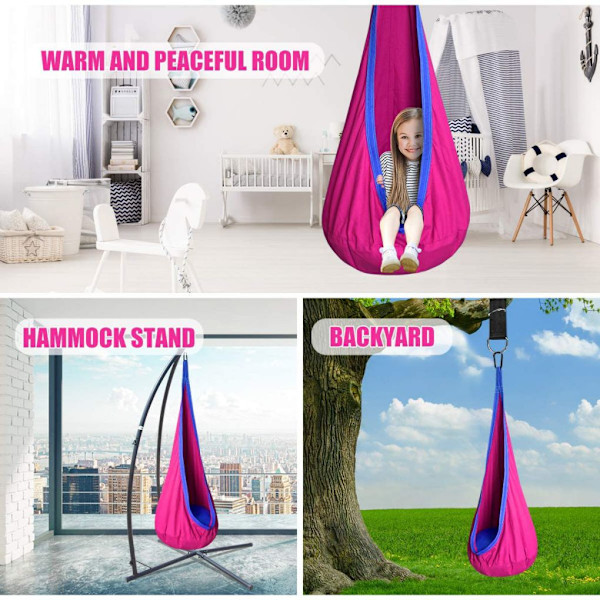 Barn pod swing hängande stol i bomull för inomhus och utomhus rose Red