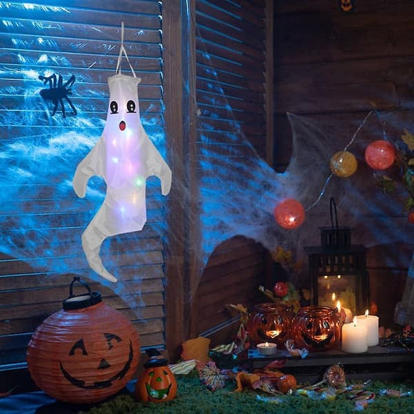 Halloween spöke vindstrumpor med led ljus, utomhus spöklik hängande