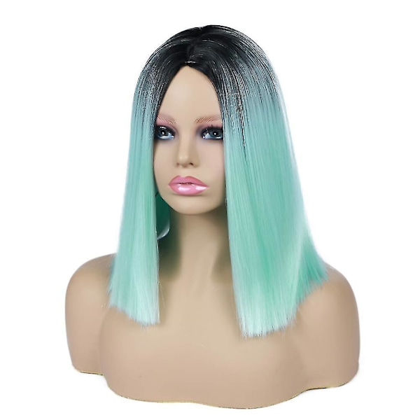 Quick Wig Ombre Peruker Mintgrön Kort Raka Syntetperuker Mittdel Bob Peruk Värmebeständig Cos
