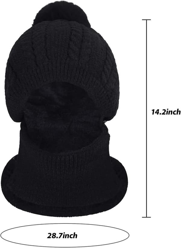 Varm Fleece Hætte Hat - Sort Halsedisse Strikket Hat Tyk Hat