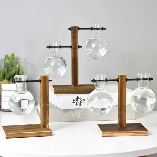 Hydroponisk Transparent Glas Vas Planter Träram Blomma Va C One-size