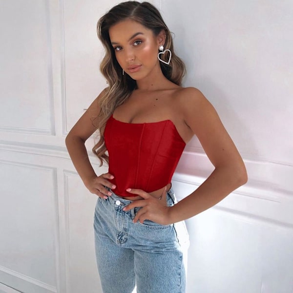 Ärmlös Top Off Shoulder Corset RED red M