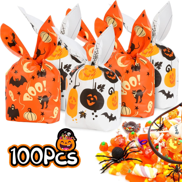 100 ST Halloween godispåsar Halloween-festpåsar, godispåsar för trick or treat-fest, presentpåsar, 13 * 22 cm