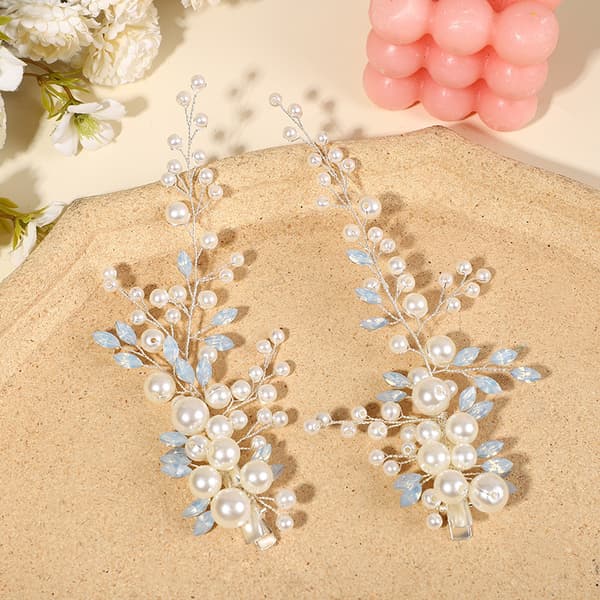 Hårklämmor för bröllopspärlor（2PCS）- Rhinestone-håraccessoarer för brudkvinnor (guld)