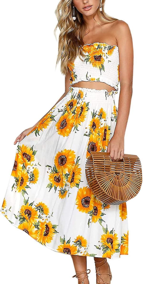 Blomstret bluse til kvinder, Maxinederdel kostumekjole Sunflower Medium