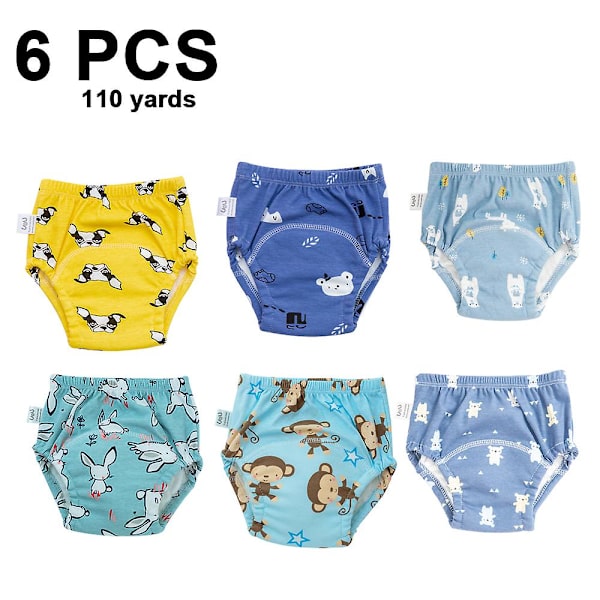 6-pack unisex bomull Återanvändbara potträningsunderkläder Andas toddler Pojkar och flickor Kissträningskalsonger Vattentäta träningsbyxor 110 style 2