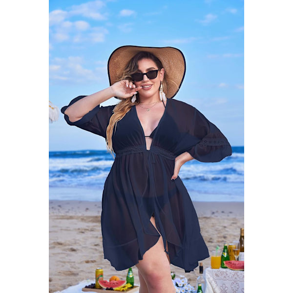 Baddräkt i Plus Size Dam Cover Up Ruffle Cardigan