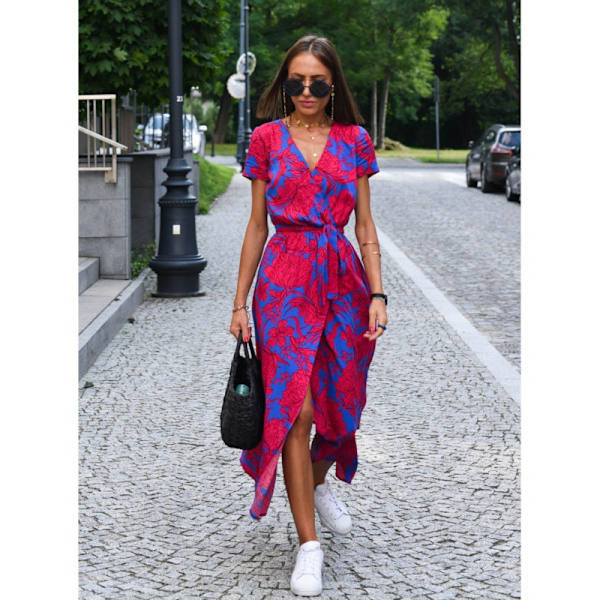 Sommer Ny V-Hals Print Snørekjole rød XL red xl