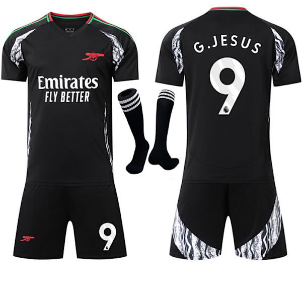 2024-2025 Arsenal Bortalag Barn Vuxen Svart Fotbollströja Kit med Strumpor No.9 G.JESUS qd No.9 G.JESUS XL